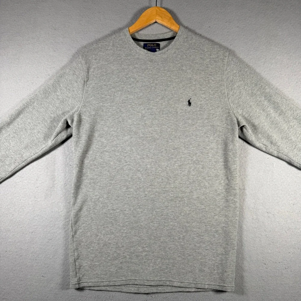Polo Ralph Lauren Mens XL Gray Waffle Knit Thermal‎ Long Sleeve Crewneck Shirt